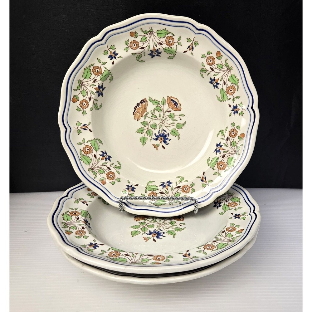 Longchamp Pottery Floris Pattern Plates Bowls 8.75" Set of 3 Made in France Vtg